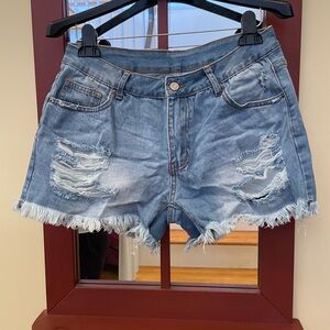 Distressed Denim Blue Shorts